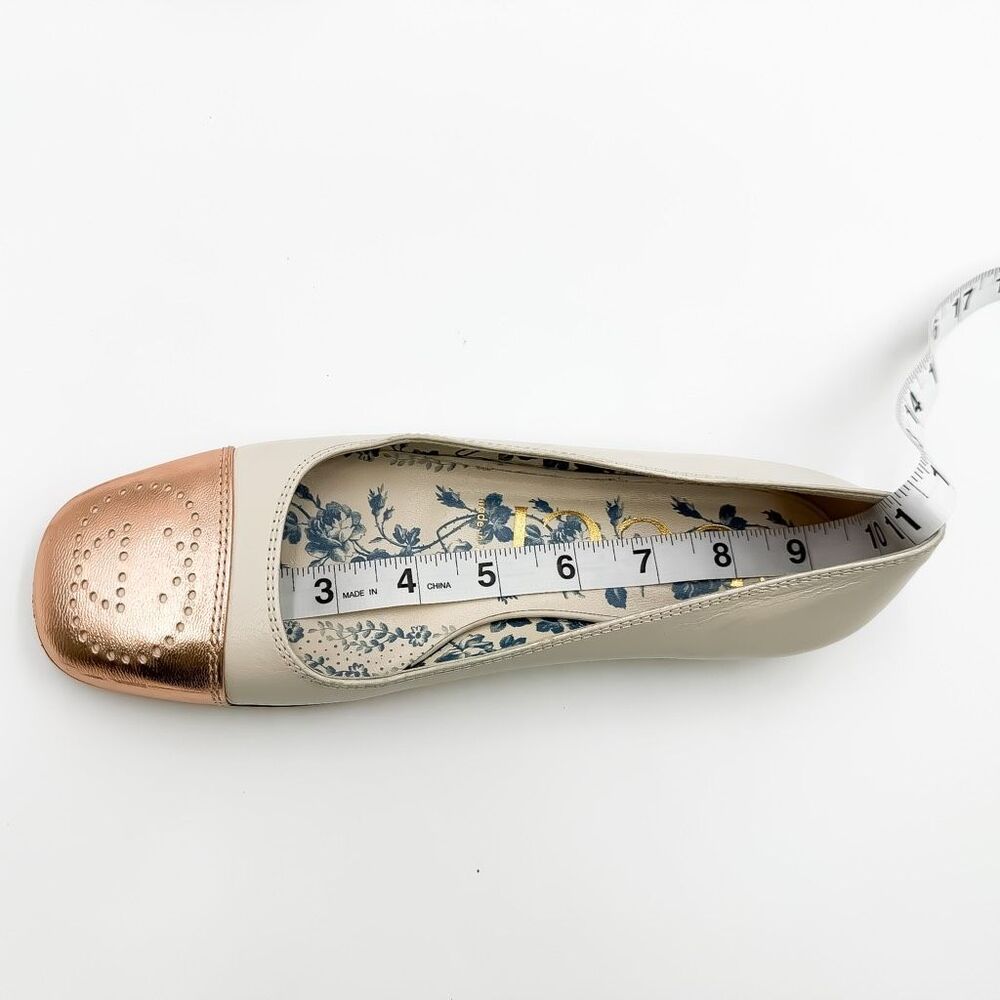 Gucci Hills Ballet Flat White Rose Gold Size 37, 7 Cap Toe GG Logo Leather - Picture 10 of 12